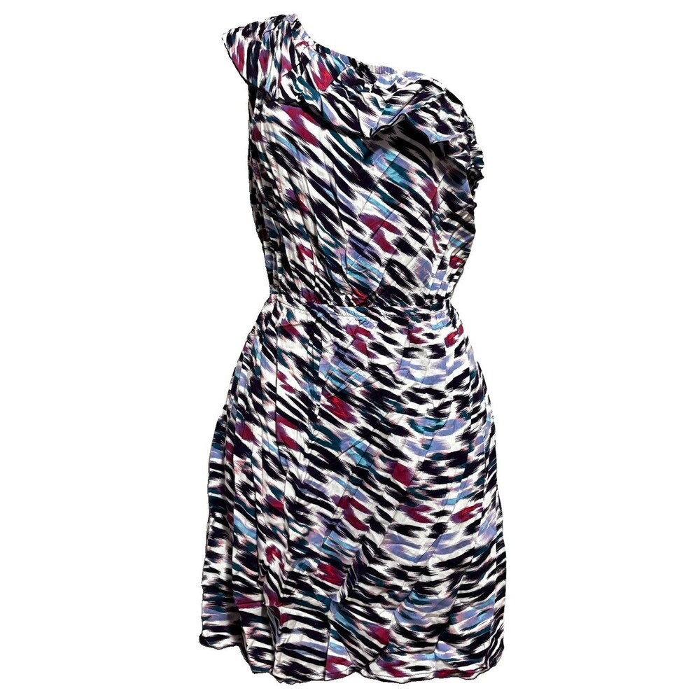 Aqua Blues Multi Color One Shoulder Dress Women Ruffle Size Large NWT